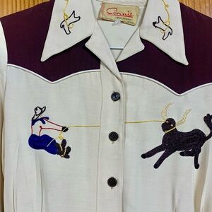 Vintage1940  Western Shirt with Embroidered Cowboy Ropin Bull Design